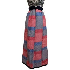 J. Estes Skirt Vintage 70s Patchwork Quilted Maxi Red Blue Flowy  Boho Prairie M
